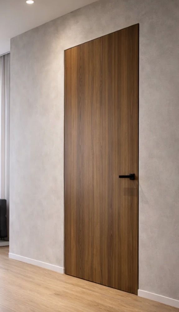 Frameless Walnut Flush Door With Black Handle